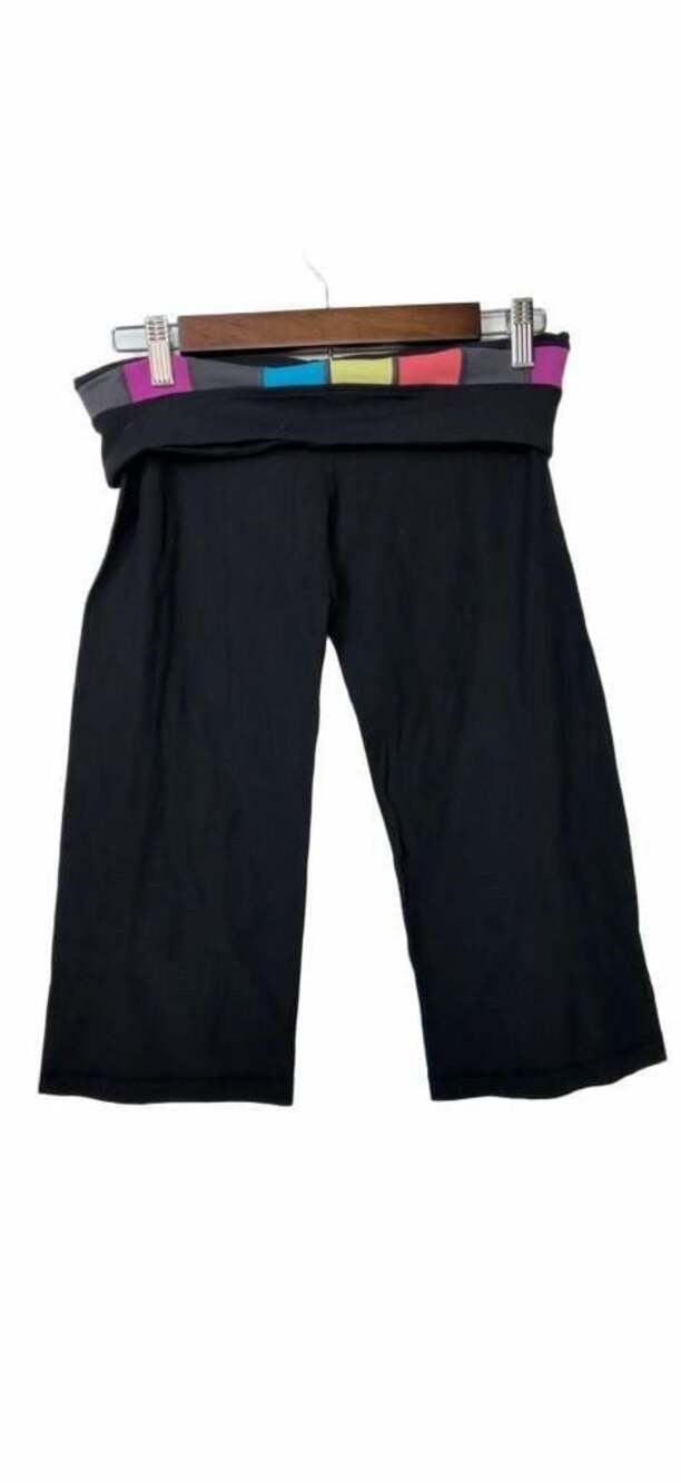 Lululemon Black Foldover Rise Crop Yoga Pants Capris_A105